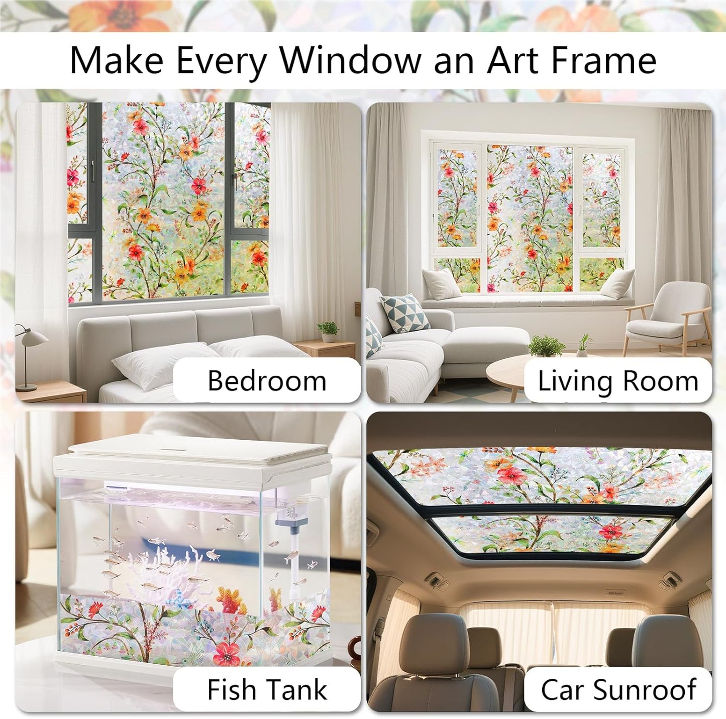 LEMON CLOUD Window Film, Decorative Window Privacy Film, 3D Stained Glass Window Sticker,Anti-UV Sun Blocker Heat Control for Home(Rainbow Tulip Design,17.5 x 78.7 inches)