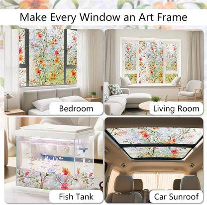 LEMON CLOUD Window Film, Decorative Window Privacy Film, 3D Stained Glass Window Sticker,Anti-UV Sun Blocker Heat Control for Home(Rainbow Tulip Design,17.5 x 78.7 inches)