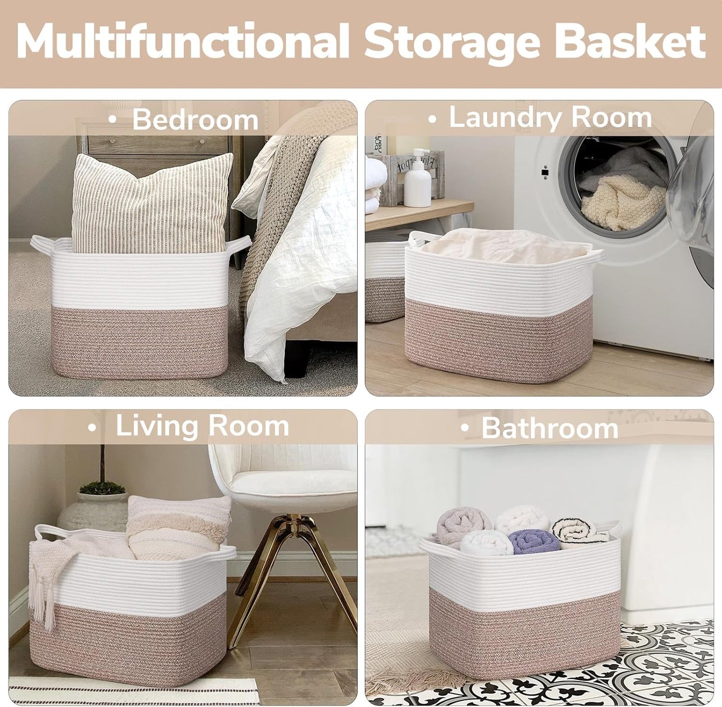 Goodpick Cube Storage Bins - Towel, Book, Cloth, Shoes, Closet Shelf Woven Baskets for Office, Baby Laundry, Toys, 13''x10''x9''