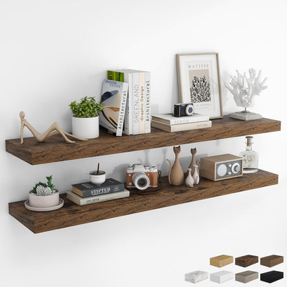RICHFOCUS 72Inch Floating Shelves for Wall 2 Pack Shelves for Bedroom|Kitchen|Bathroom Wall Mounted Rustic Wood Floating Shelf with Invisible Brackets for Books|Storage|Decor, Rustic Brown