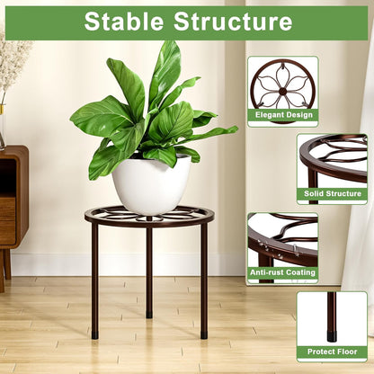 VECELO Metal Plant Stands Set of 5, Multiple Heavy Duty Flower Pot Stand, Round Plant Holder, Black