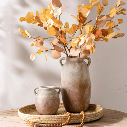 Dobbyby Ceramic Flower Vase 7.6 inch Farmhouse Rustic Vase Decorative Pottery Terracotta Vases for Home Decor Table Mantle Fireplace Living Room Bathroom Wedding Centerpiece (Whitewashed)
