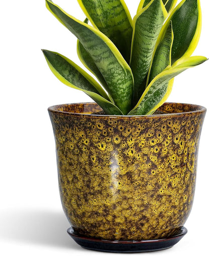 Ceramic Plant Pots - 12 Inch Pots for Plants Indoor Outdoor, Large Round Planter with Drainage Hole and Saucer, Modern Decorative Flower Pot, Home Garden Decor, House Warming Gifts, Blue