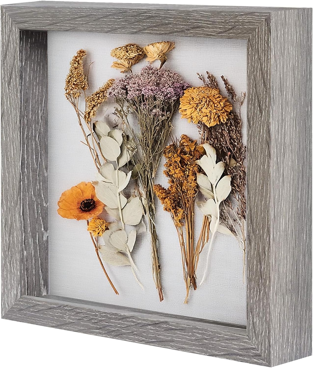Muzilife 8x8 Shadow Box Picture Frame with Linen Board - Deep Wood & Glass Display Case Ready to Hang Memory Box Baby Sports Memorabilia, Pins, Awards, Medals, Wedding, Tickets and Photos (Black)