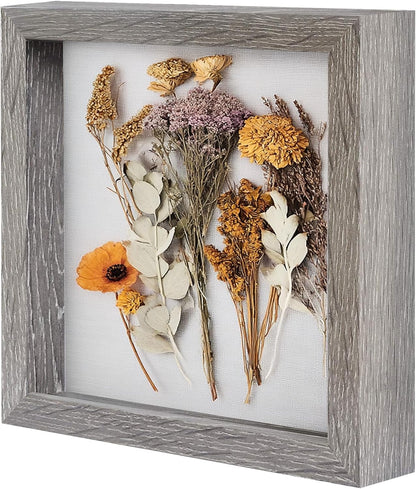 Muzilife 8x8 Shadow Box Picture Frame with Linen Board - Deep Wood & Glass Display Case Ready to Hang Memory Box Baby Sports Memorabilia, Pins, Awards, Medals, Wedding, Tickets and Photos (Black)