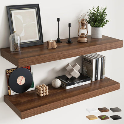 72 Inch Long Floating Shelves for Wall Set of 2, 12"D Wood Grain Bathroom Shelves with Invisible Brackets, Easy Install Engineered Wood Storage Shelves for Kitchen, Living Room, Bedroom, Black Finish