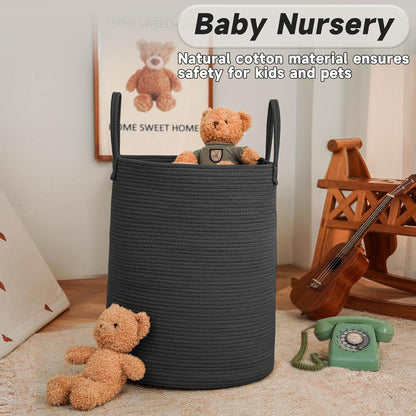 JMvicyroam Large Woven Laundry Basket Hamper,60L Cotton Rope Storage Bin for Blankets,Toys and Clothes,Decorative Tall Nursery Hamper for Living Room,Baby Nursery,Bathroom and Bedroom,Brown