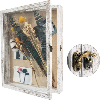 GraduatePro Shadow Box Frame 11x14 Display Case with Linen Back, Real Glass Window Door with Hinge, Picture Frame Wedding Bouquet Memorabilia Medals Photos Memory Box for Keepsakes, Carbonized Black