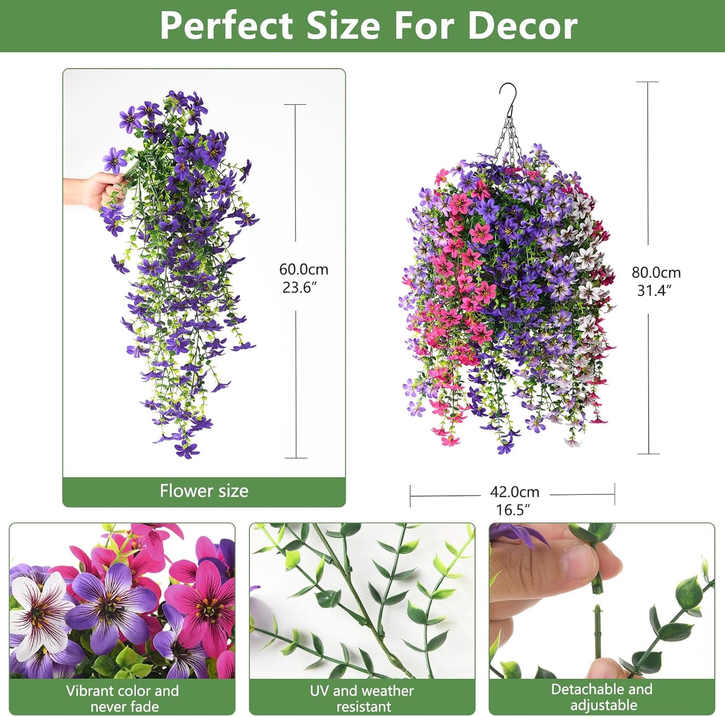 INQCMY Artificial Fake Hanging Plants Flowers Basket for Spring Summer Outdoor Outside Porch Decoration,UV Resistant Faux Silk Violet in Planter for Home Patio Balcony Garden Yard Decor(Red)