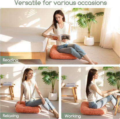 HIGOGOGO Floor Pillow Cushion for Adults, Meditation Cushion Pillow, Blended Corduroy Cover, Large Square Floor Sitting for Tatami Living Room or Yoga, 22x22 Inch, Beige