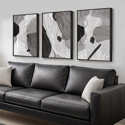 Large Framed Black and White Abstract Wall Art for Living Room, 3 Piece Big Modern Canvas Prints Paintings Artwork for Walls, Minimalist Abstract Art Pictures for Hallway, Office Wall Decor 24x36 In
