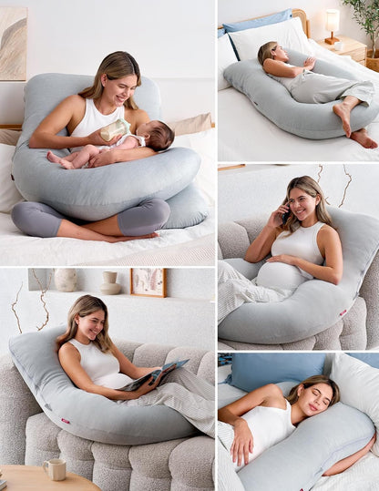 Momcozy Pregnancy Pillows for Sleeping, U Shaped Full Body Maternity Pillow with Removable Cover - Support for Back, Legs, Belly, HIPS for Pregnant Women, 57 Inch Pregnancy Pillow for Women, Grey