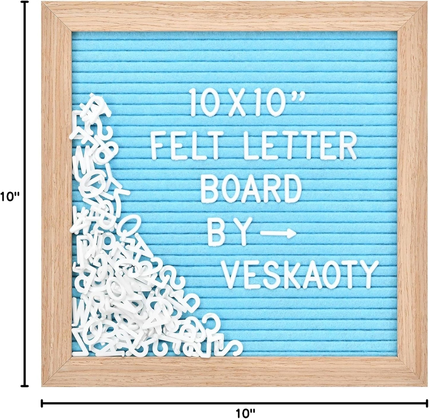 Felt Letter Board with 294 Letters, Numbers & Symbols - 10 x 10 inch Changeable Message Board with Wooden Frame Wall Mount Hook, Black & Wood