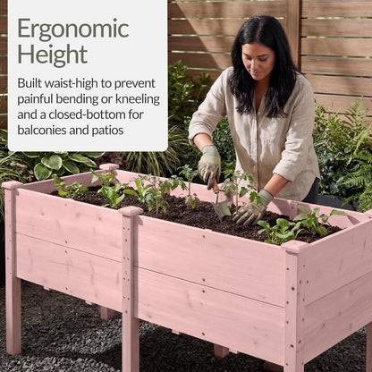 Best Choice Products 72x24x30in Raised Garden Bed, Elevated Wood Planter Box Stand for Backyard, Patio, Balcony w/Divider Panel, 6 Legs, 300lb Capacity - Natural