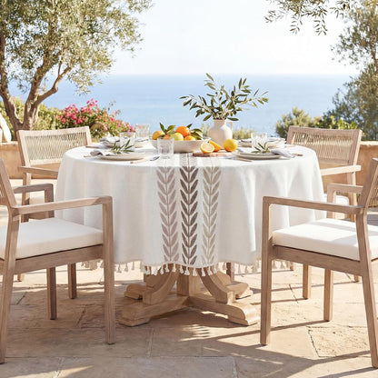 Softalker Outdoor Tablecloth Rectangle, Waterproof Linen Cotton Farmhouse Table Cloths with Tassel, Heavy Weight Wrinkle Free Boho Table Cover for Picnic Camping Dining - 55 x 70 Inch, Coffee Lines