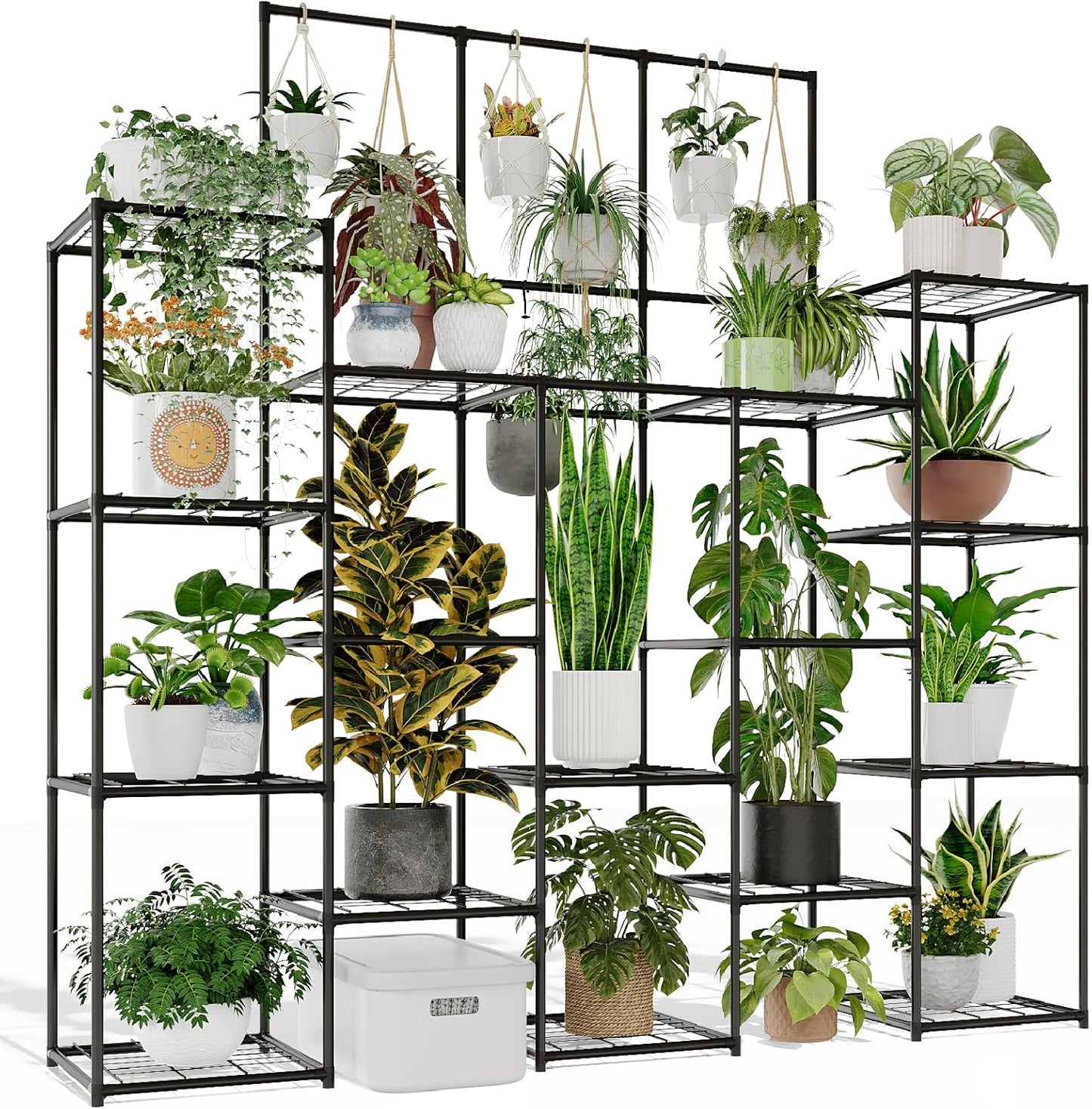 GENTINGBRO Plant Stand Indoor Outdoor 63" Tall Plant Shelf for Plants 14-Tier Large Plant Sheves for Living Room Heavy Duty Plant Rack Garden Balcony Patio Hanging Planter