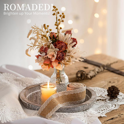 Romadedi Rustic Wooden Tray Candle Holder - Round Wood Decorative Pillar Candle Tray for Coffee Table Farmhouse Kitchen Countertop Organizer Home Decor Wedding Centerpiece, Distressed White
