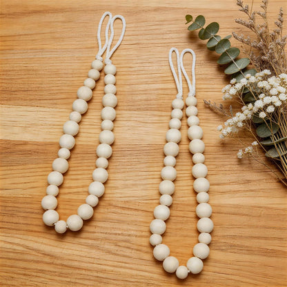 Wood Bead Curtain Tiebacks, KLOGTSIND Set of 2 Curtain Holdbacks for Thin or Thick Window Draperies, Boho Farmhouse Curtain Tiebacks with Hooks, Curtain Tie Backs for Home Office Room Decor