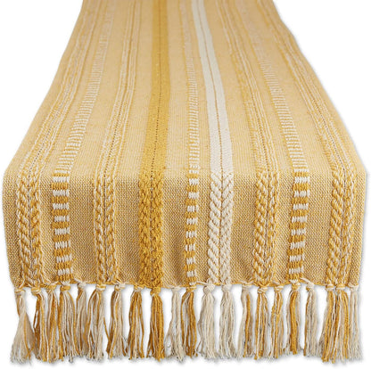 DII Farmhouse Braided Stripe Table Runner Collection, 15x72 (15x77, Fringe Included), Black