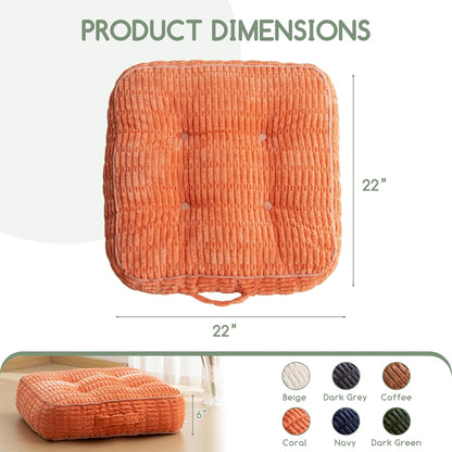 HIGOGOGO Floor Pillow Cushion for Adults, Meditation Cushion Pillow, Blended Corduroy Cover, Large Square Floor Sitting for Tatami Living Room or Yoga, 22x22 Inch, Beige