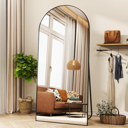 XRAMFY 56"x21" Arched Full Length Mirror Floor Mirrors with Aluminum Alloy Frame Free-Standing Wall Mounted Floor Mirrors or Large Dressing Mirror, Black Mirror Full Length