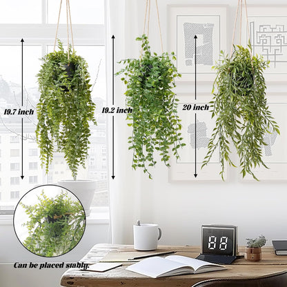 3 Packs Fake Hanging Plants with Black Pots, 20" Artificial Hanging Plants for Wall Decor, Fake Fern Plants Mandala Vine for Home Bathroom Bedroom Kitchen Office Room Decor