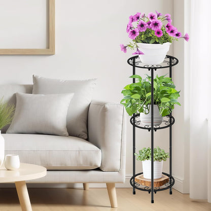 CASIMR Plant Stand Indoor Outdoor, Metal Rustproof Flower Shelf 2 Tier 23.9 inch, Tall Multiple Plant Pot Holder Rack for Garden Patio Living Room Corner Balcony, Black