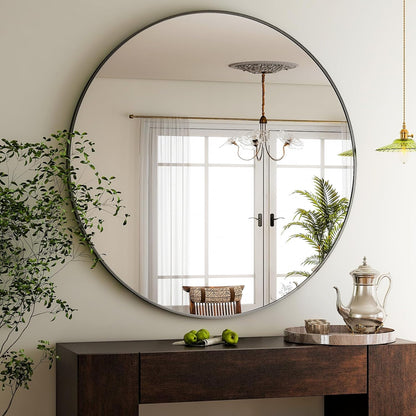 HARRITPURE Round Mirror 30 Black Wall Mounted Circle Mirrors Vanity Mirror with Brushed Aluminum Alloy Frame Modern Decoration for Bathroom, Living Room, Vanity, Bedroom, Entryway