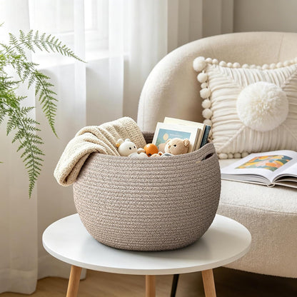 Goodpick Wicker Storage Basket for Living Room, Small Round Woven Basket for Toys, Towel, Bedroom, Children Corner Decoration Plant Baskets Indoor, Jute, 10"D x 8.3"H