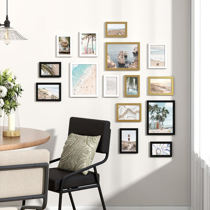 Venusmiles 15 Pack Picture Frames Collage Wall Decor, Gallery Frame Set for Wall Mounting or Tabletop Display, Multi Sizes Including 3pcs 8x10, 6pcs 5x7, 6pcs 4x6, Oak