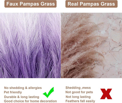 20Pcs Navy Blue Gradient and White Faux Pampas Grass Decor, 21.7"" Pompas Grass Flower Arrangement and Vase Filler for Boho Home Wedding Decoration, Black