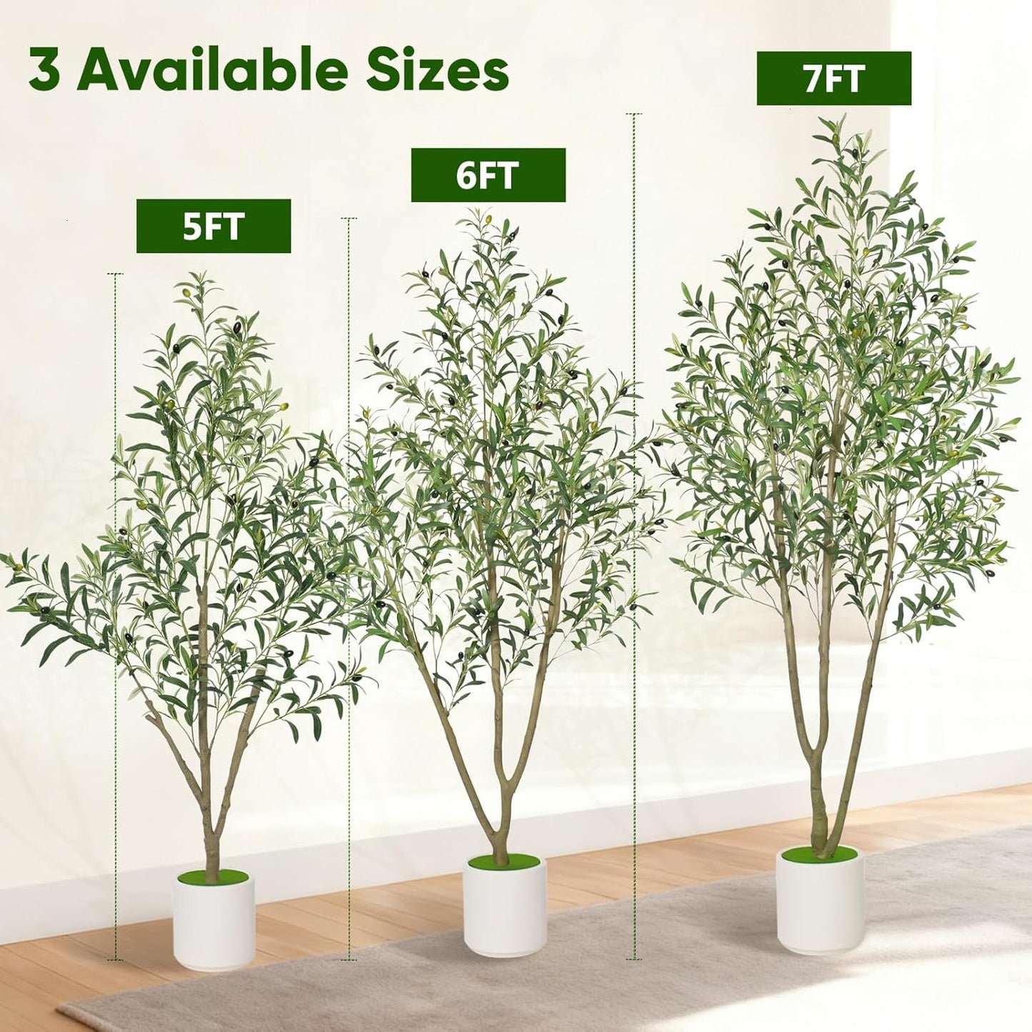 Timoo Faux Olive Tree Olive Trees Artificial Indoor with White Planter (5 FT)