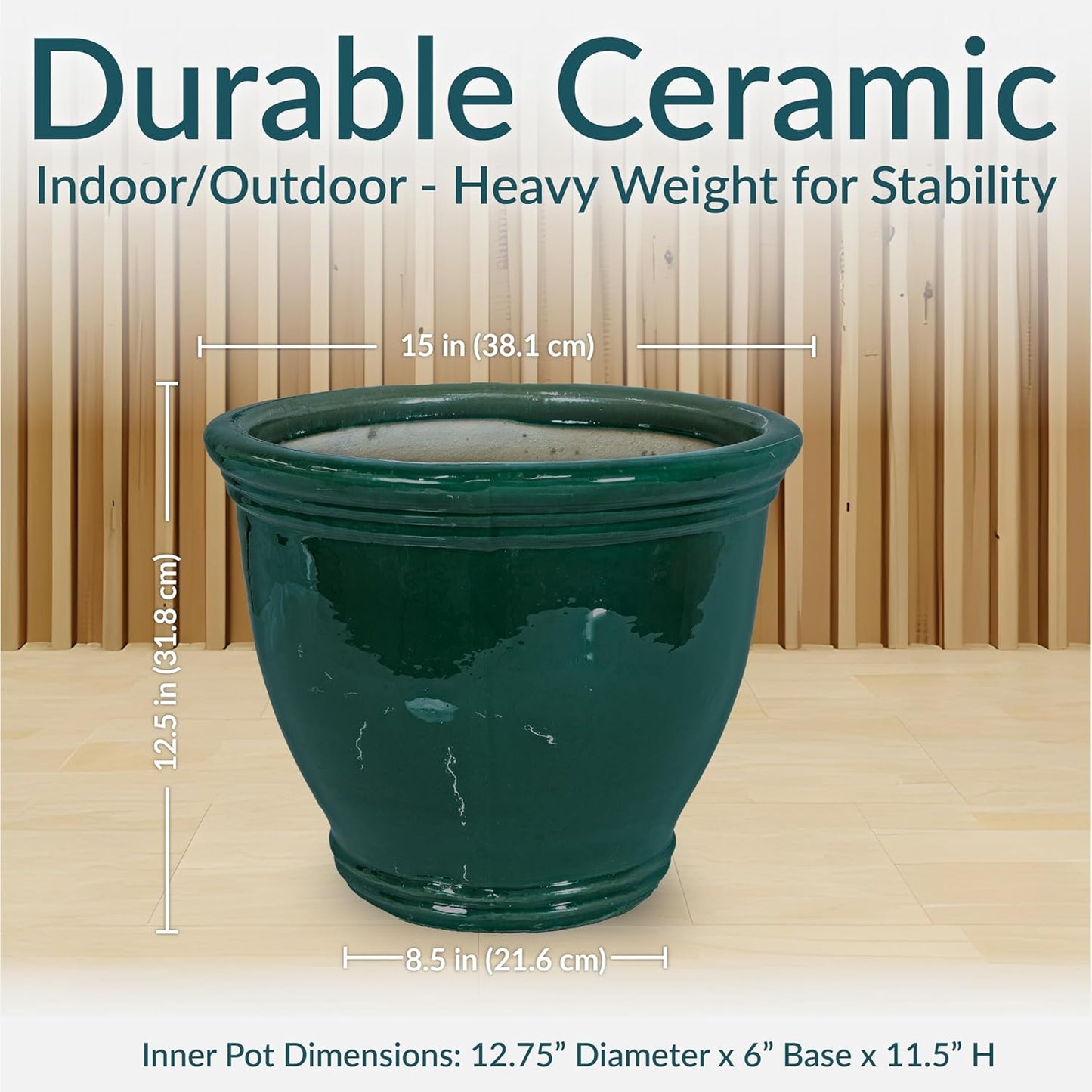Sunnydaze Large Ceramic Plant Pot - Round Outdoor Glazed Ceramic Planter Pot with Drainage - Studio - Imperial Blue - 18.5"