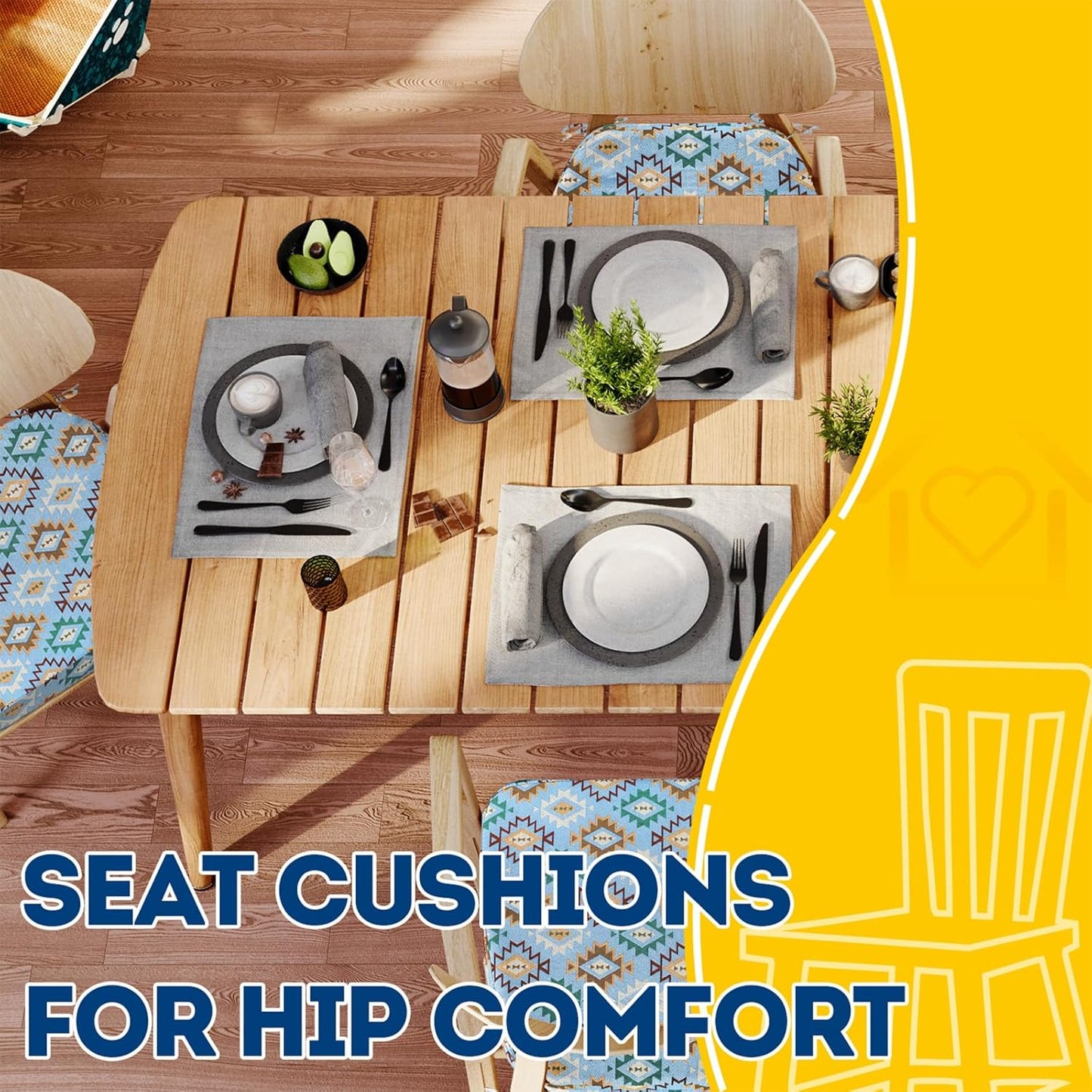 AAAAAcessories D-Shaped Chair Cushions, 2" Thick Dining Chair Pads with Ties and Removable, Machine-Washable Cover, 17" x 16", Set of 4, Oatmeal Beige - Colors A
