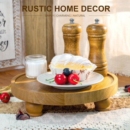 EOSAHR Farmhouse Pine Wood Riser for Home Decor – Round Pedestal Stand for Coffee Table & Kitchen Sink – Stylish Display Stand for Dish Soap Dispenser, Candles, Plants and Cupcakes (Green)