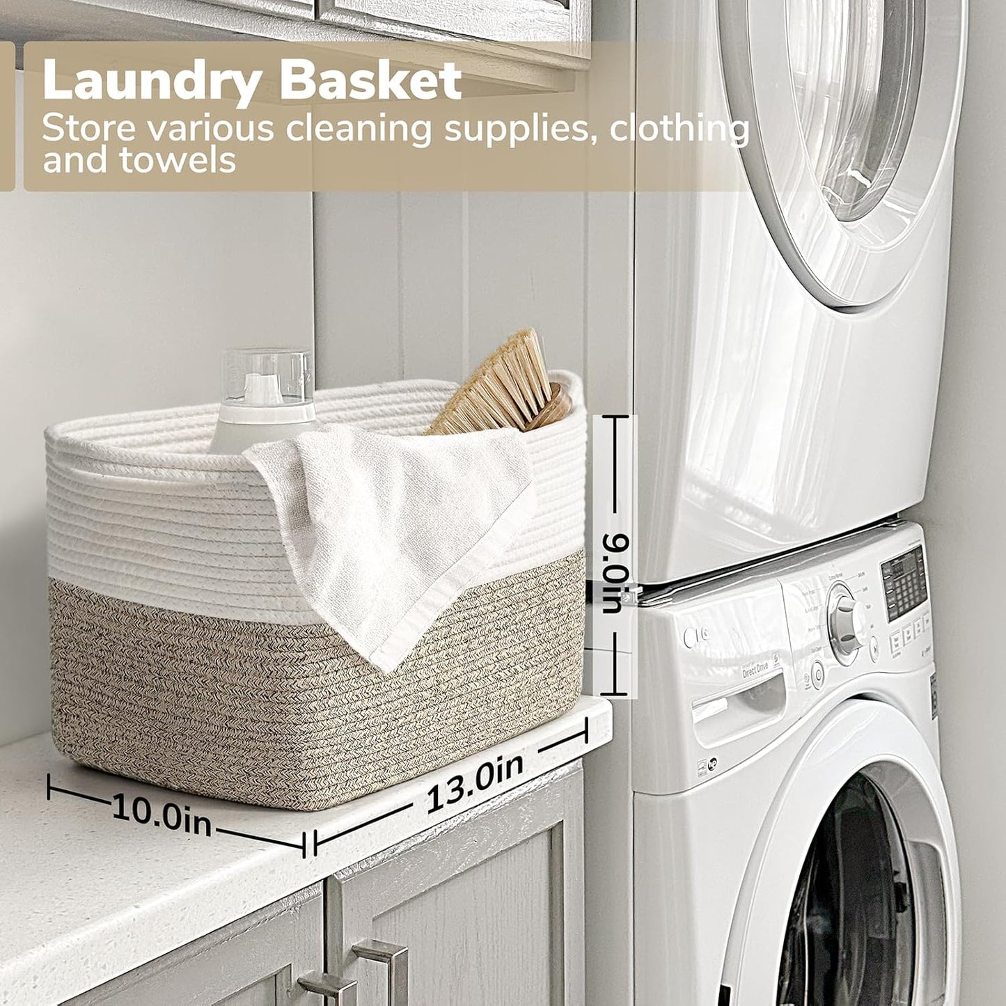 Goodpick Cube Storage Bins - Towel, Book, Cloth, Shoes, Closet Shelf Woven Baskets for Office, Baby Laundry, Toys, 13''x10''x9''