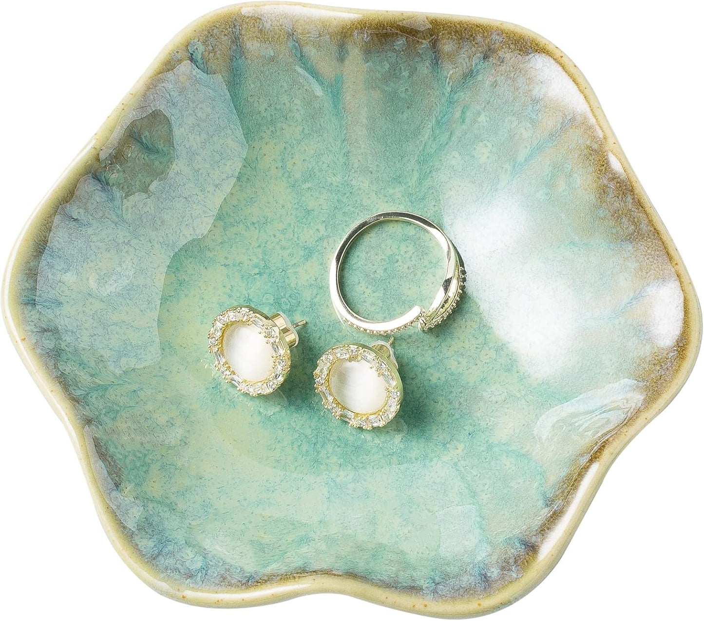 Jewelry Dish Tray, Ring Dish, Ceramic Trinket Tray, Key Bowl, Decorative Plate, for Friends Sisters Daughter Mother (Milky White)