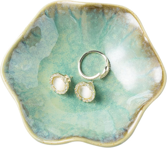 Jewelry Dish Tray, Ring Dish, Ceramic Trinket Tray, Key Bowl, Decorative Plate, for Friends Sisters Daughter Mother (Milky White)