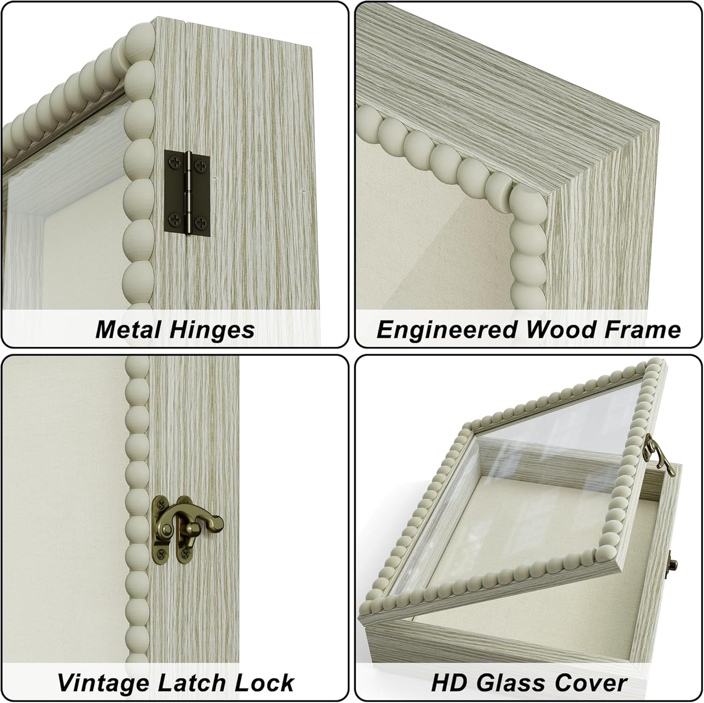 Love-KANKEI Shadow Box Frame 11x14, Deep Large Shadow Box Display Case with Unique Beads Door and Glass Window, Wood Memory Box for Pictures,Medals,Memorabilia,Collections White