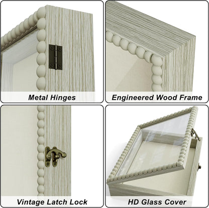 Love-KANKEI Shadow Box Frame 11x14, Deep Large Shadow Box Display Case with Unique Beads Door and Glass Window, Wood Memory Box for Pictures,Medals,Memorabilia,Collections White