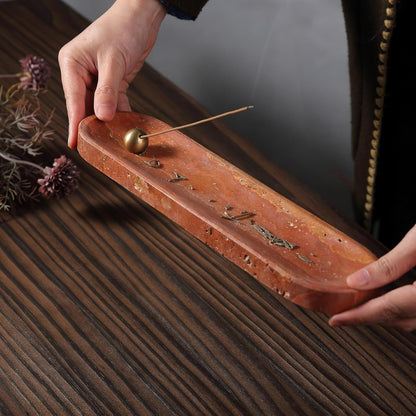 Koville Natural Marble Incense Holder, Incense Holder for Sticks with 9 Holes, Handmade Incense Burner Ash Catcher for Meditation Yoga SPA, Balsam Fir/Palo Santo/Sage/Cone (Green)