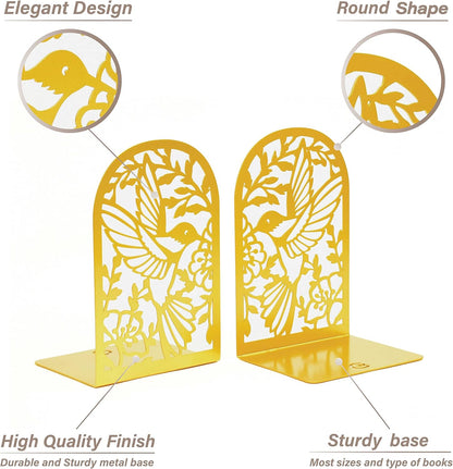 CNK Premium BookEnds - Heavy Duty Metal Book Stoppers for Home Office, Decorative Book Shelf Holders (Hummingbird Black)