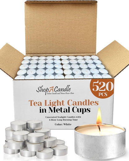 500 Pack Tealight Candles in Metal Cups - Clean, White Unscented Tealight Candles with 3 Hour Long Burning Time for Romantic Dinner, Weddings, Spa & Hotels