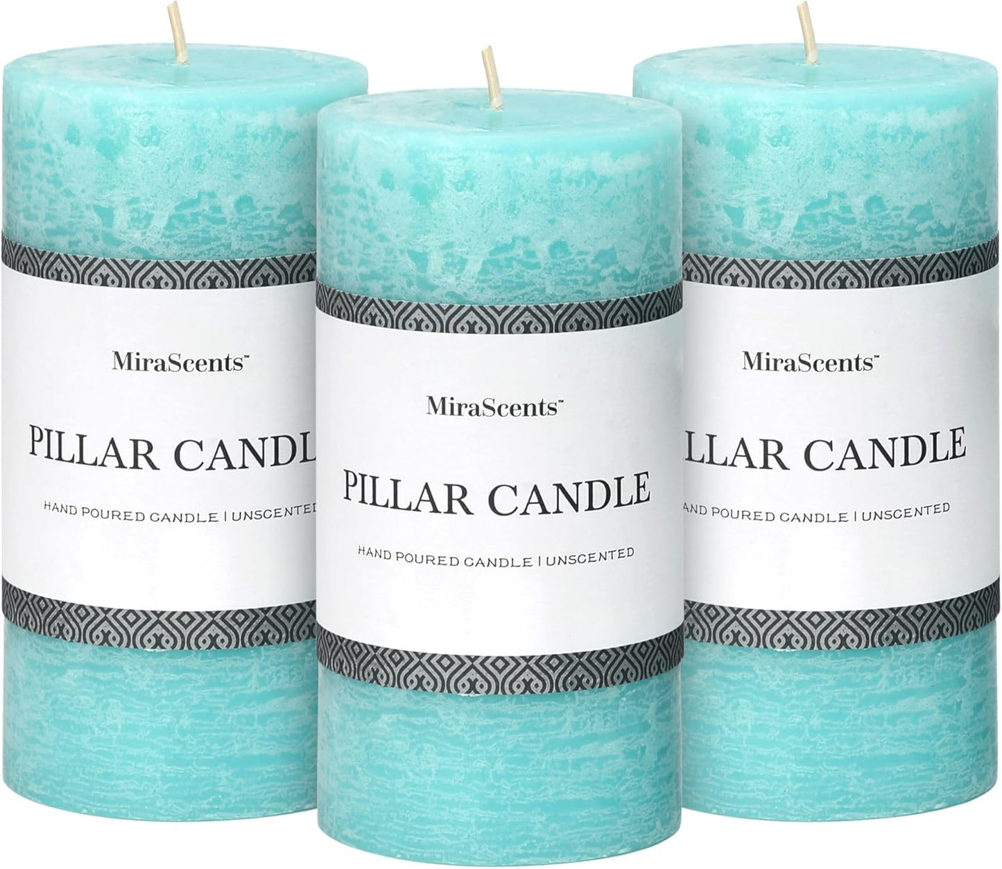3x6 Inch Sage Green Pillar Candles Set of 3 - Unscented Spring, Long Clean Burning, Large Smokeless Dripless for Home Decor, Dinner Table, Bathroom, Rustic Decor