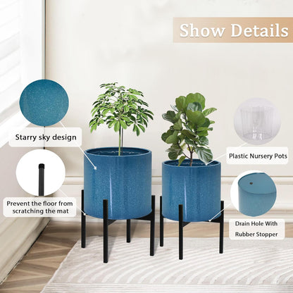 ARNIS Modern Plant Pots, Set of 2 Large Planters with Stand, Decorative Planters, Metal Pots with Drainage Holes for Living Room, Office, Garden or Balcony, 8.25 &10.5 Inch, Dirt