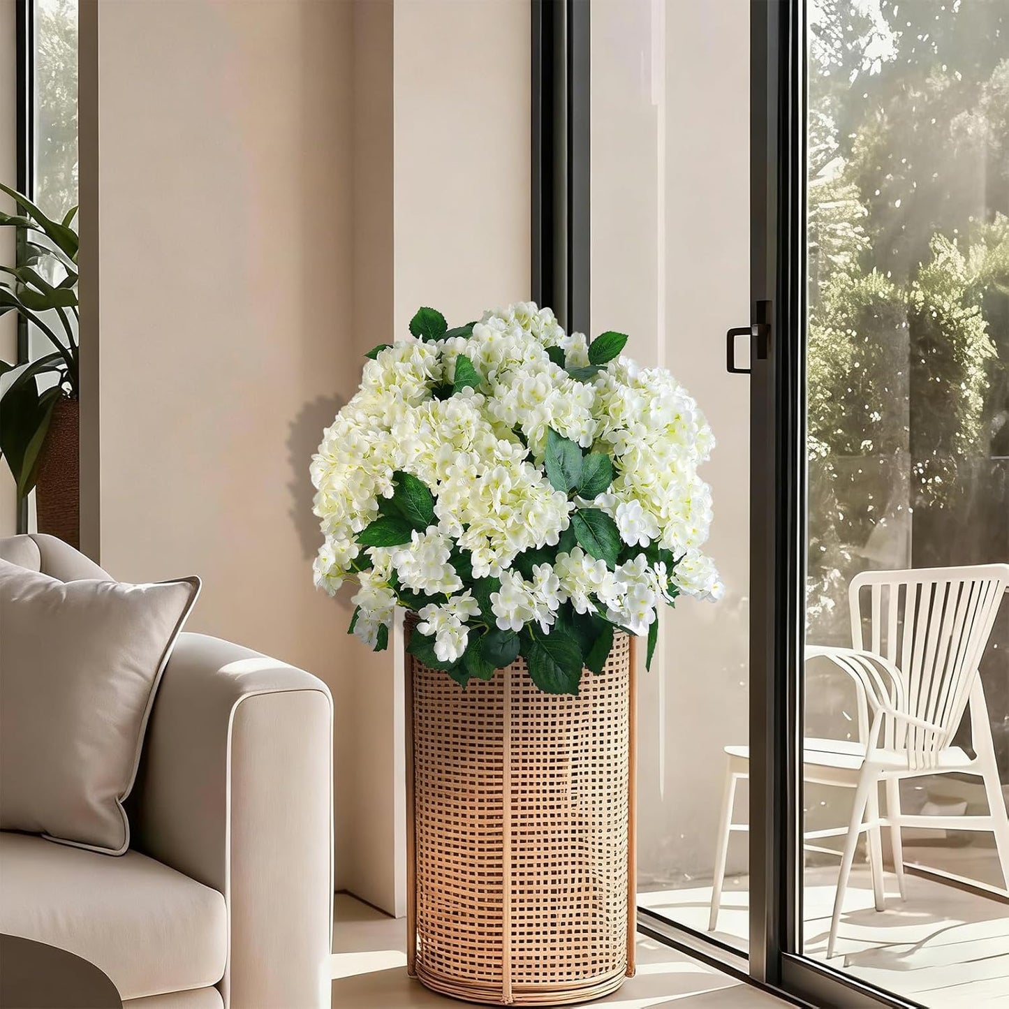 Artificial Hydrangea Bush – 20 Inch Potted Faux Hydrangea Plant, UV Resistant Outdoor Hydrangea Artificial Plants for Front Porch, Garden, Patio & Indoor Decor
