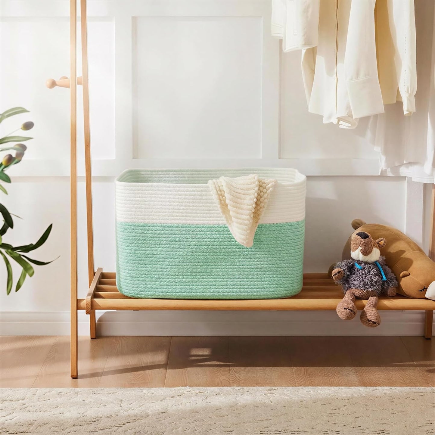 Artfeel Blanket Basket,Rectangle Woven Baskets for Storage,65L Laundry Basket for Decorative Nursery Blanket,Toys,Dirty Clothes and Magazine in Shelves,Baby Room,and Living Room
