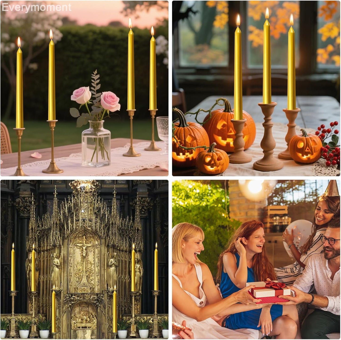 Everymoment Ivory Taper Candles - 4 Pack 10 Inch Candlesticks - Dripless & Smokeless Tapered Candle 8 Hours Unscented Cream Candle Sticks - Perfect for Wedding Holiday Dinner Party Home Decor