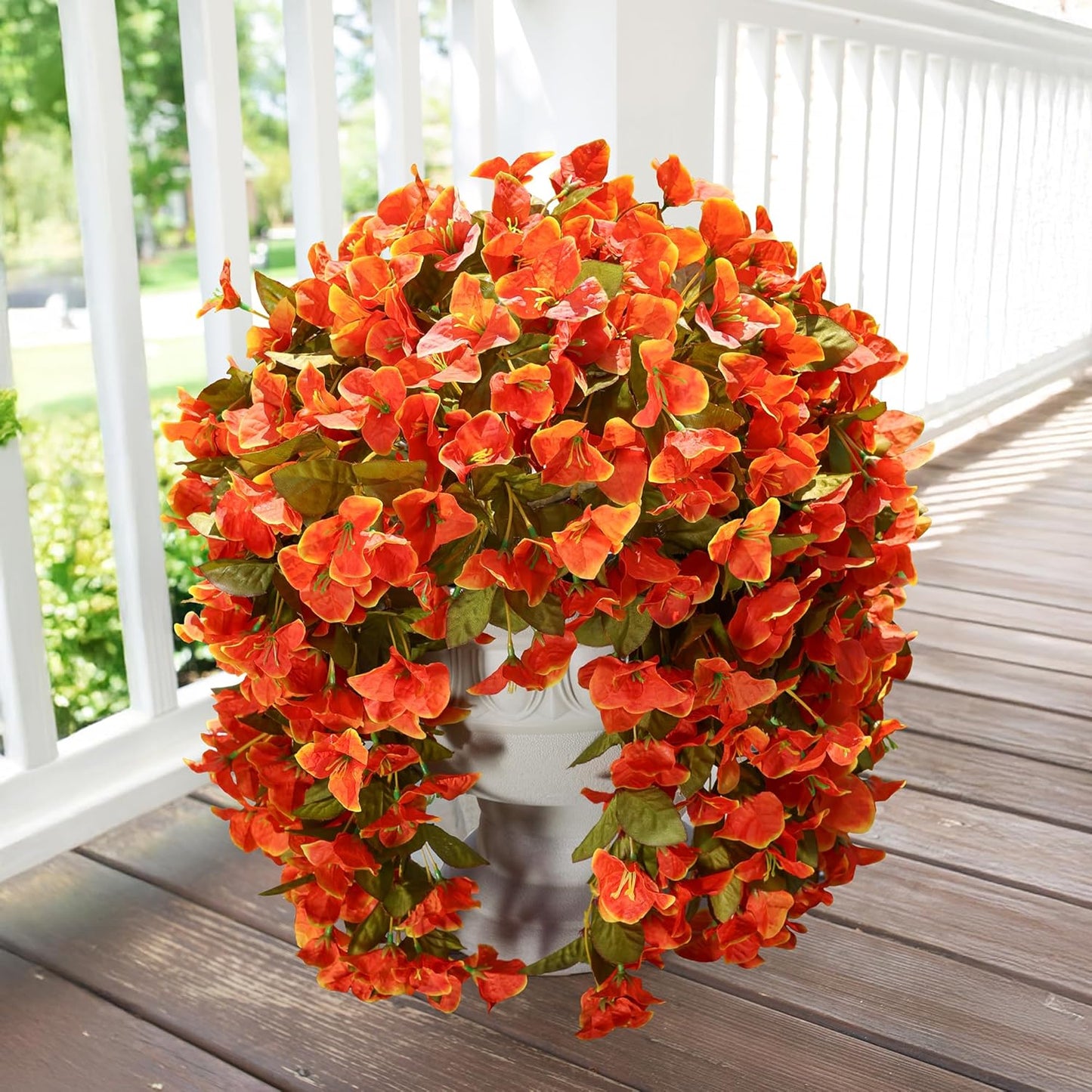 Faux Bougainvillea Artificial Flowers Plants for Outdoor Outside Decoration, 2 PCS Red Fake Flowers UV Resistant Look Real Silk Long Trailing Vines for Front Door Porch Planter Urn Patio Garden Yard