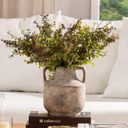 Mitt&Ditt Ceramic Flower Vase with Handles, 11 inch Tall Vase for Centerpieces, Large Decorative Terracotta Vases, Farmhouse Rustic Vases for Home Decor, Living Room, Table, Neutral
